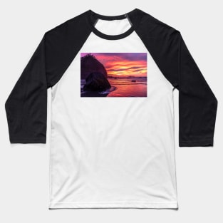 Vibrant sunset on rocky coast Baseball T-Shirt